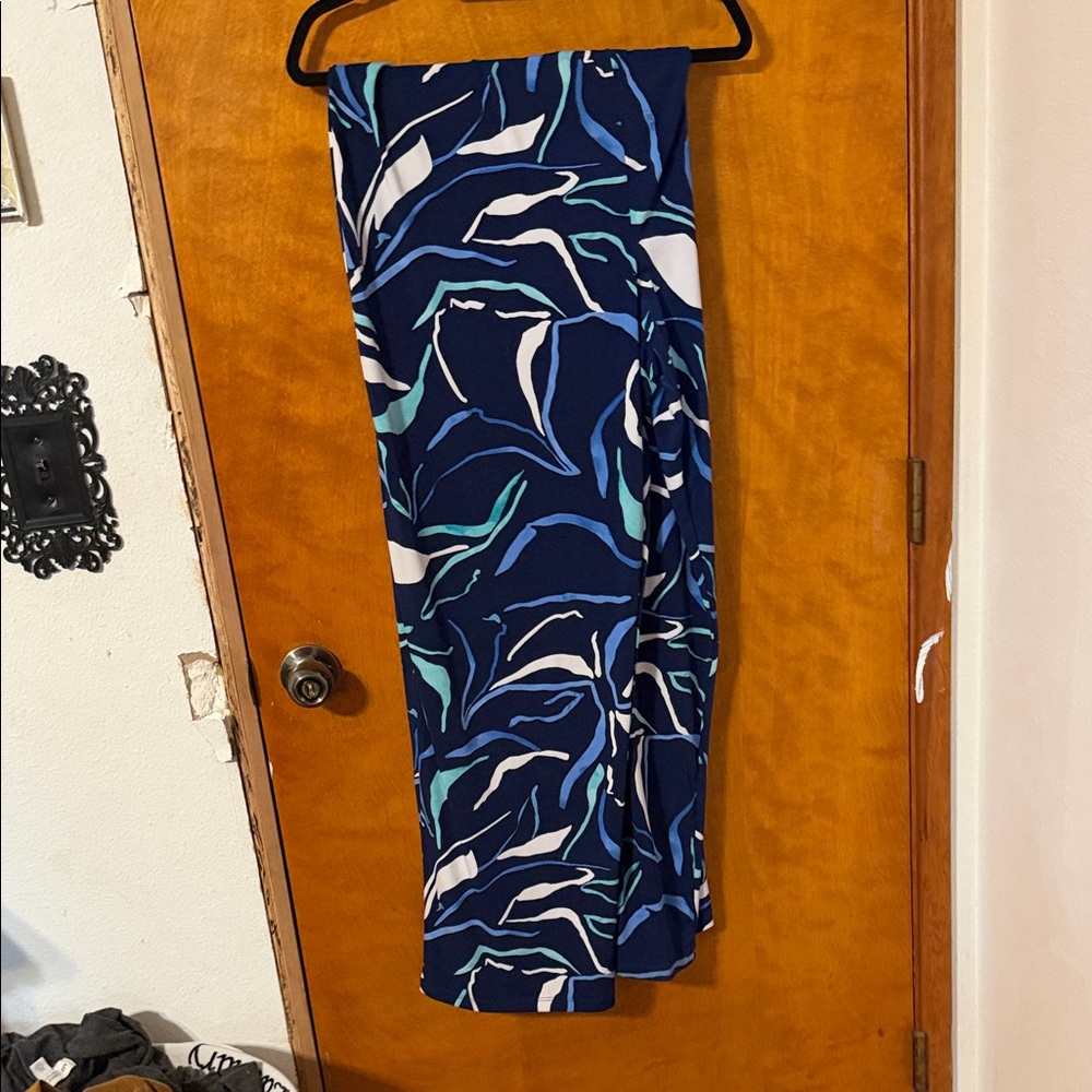 Alfani Navy Pallazo Pants with White and Teal Abstract Print